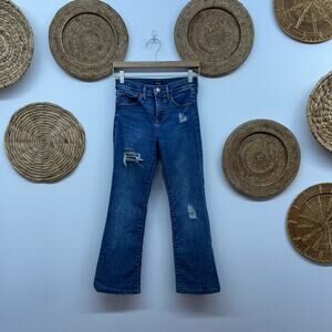 Express Blue Distressed Mid Rise Boot Cut Jeans Denim 2S 2 SHORT